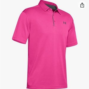 Men’s Under Armour Golf shirt with Heat Tech, Large, pink